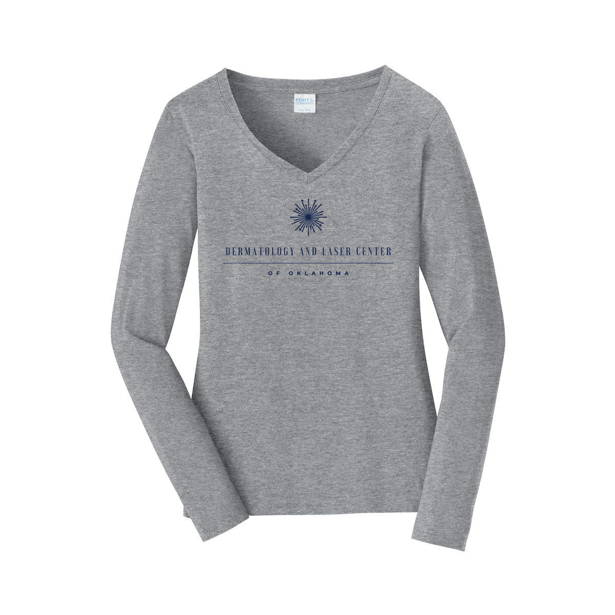 dermatologylaserok-womens-long-sleeve-v-neck-dtf-front-LPC450VLS-athleticheather-flat-front