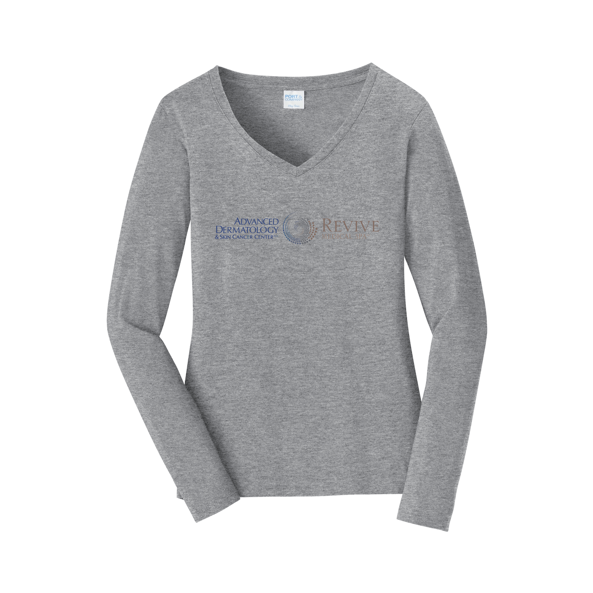 advancedskinmd-womens-long-sleeve-v-neck-dtf-front-LPC450VLS-athleticheather-flat-front