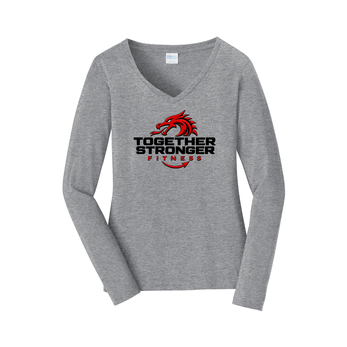 togetherstrongerfitness-womens-long-sleeve-v-neck-dtf-front-LPC450VLS-athleticheather-flat-front