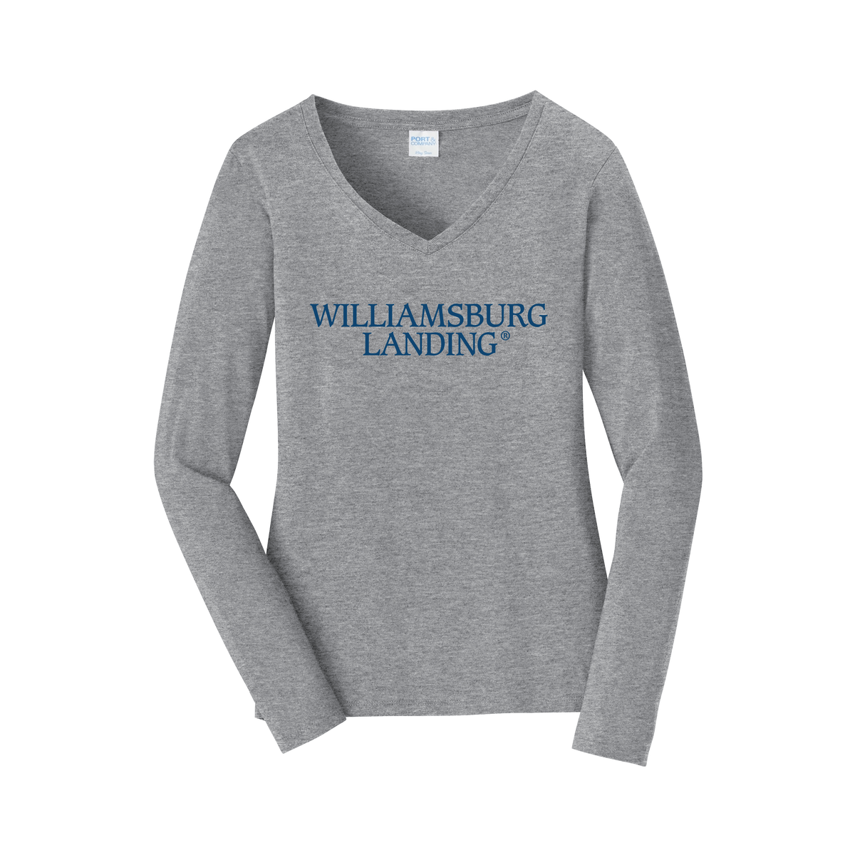williamsburglanding-womens-long-sleeve-v-neck-dtf-front-LPC450VLS-athleticheather-flat-front