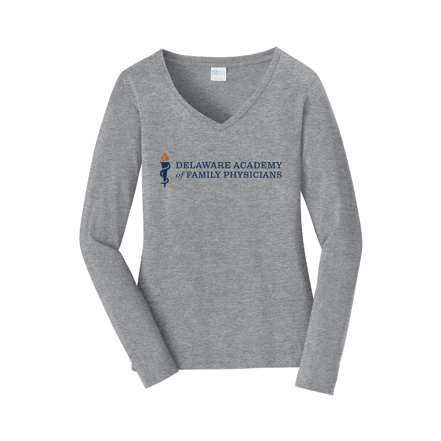 delfamdoc-womens-long-sleeve-v-neck-dtf-front-LPC450VLS-athleticheather-flat-front