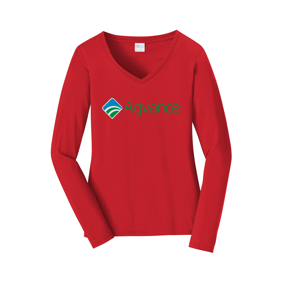 agvance-womens-long-sleeve-v-neck-dtf-front-LPC450VLS-brightred-flat-front