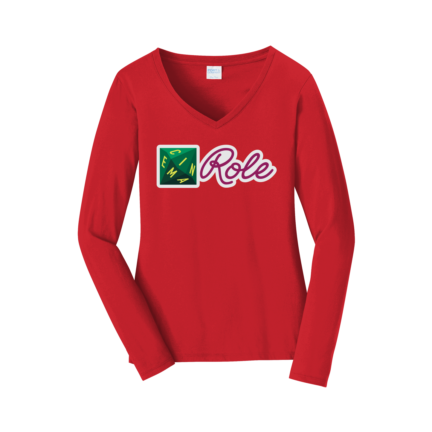 cinemarole-womens-long-sleeve-v-neck-dtf-front-LPC450VLS-brightred-flat-front