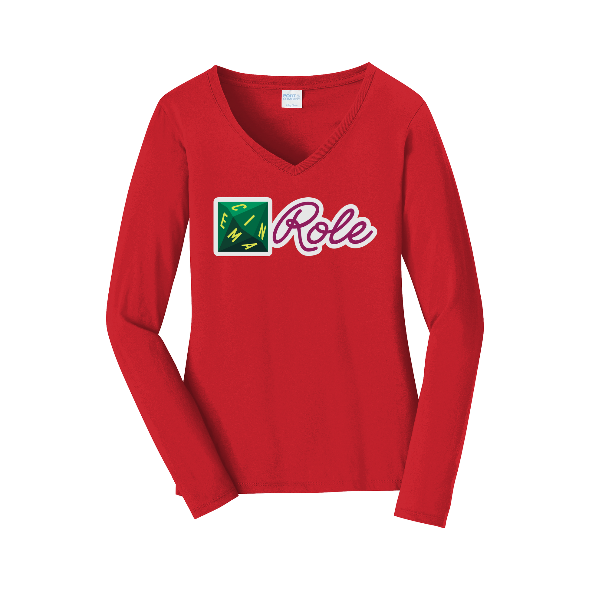 cinemarole-womens-long-sleeve-v-neck-dtf-front-LPC450VLS-brightred-flat-front
