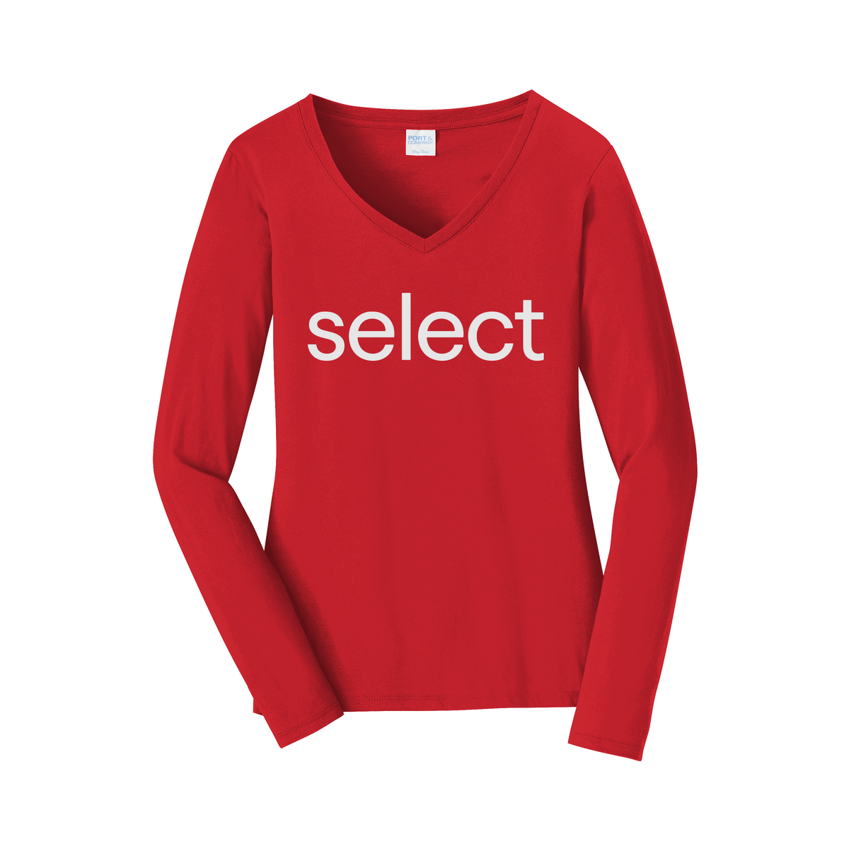 meetselect-womens-long-sleeve-v-neck-dtf-front-LPC450VLS-brightred-flat-front