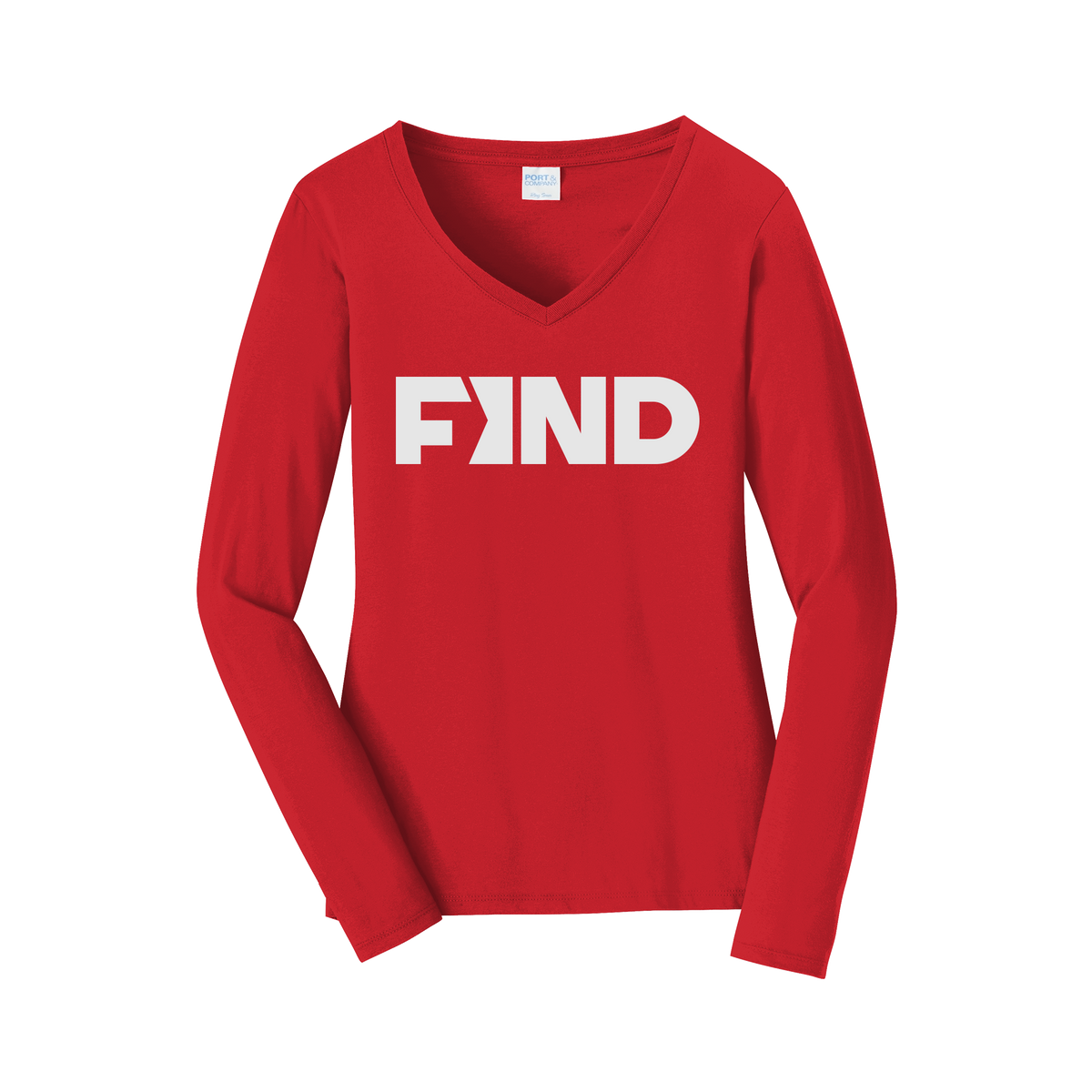 findrealestate-womens-long-sleeve-v-neck-dtf-front-LPC450VLS-brightred-flat-front