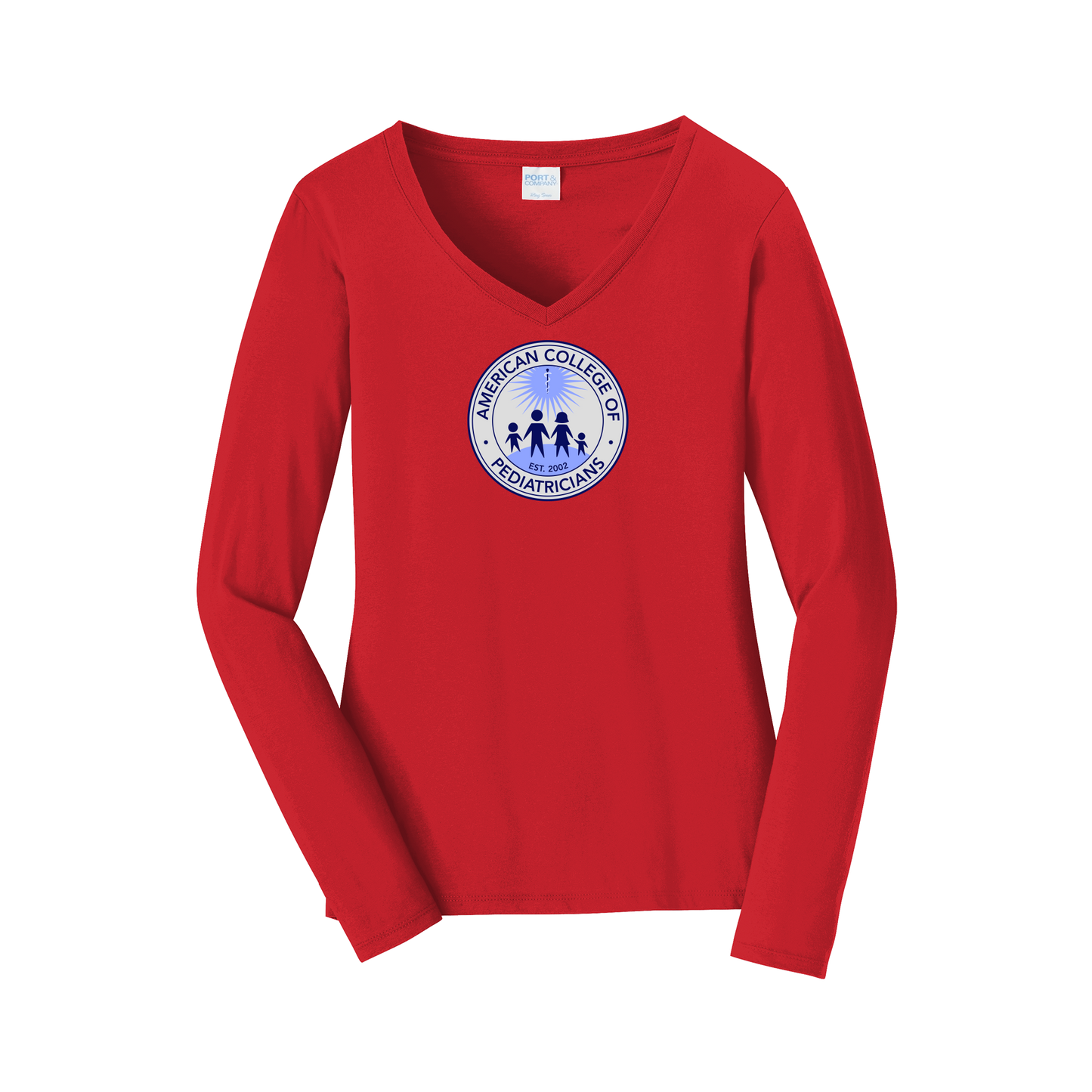 acpeds-womens-long-sleeve-v-neck-dtf-front-LPC450VLS-brightred-flat-front
