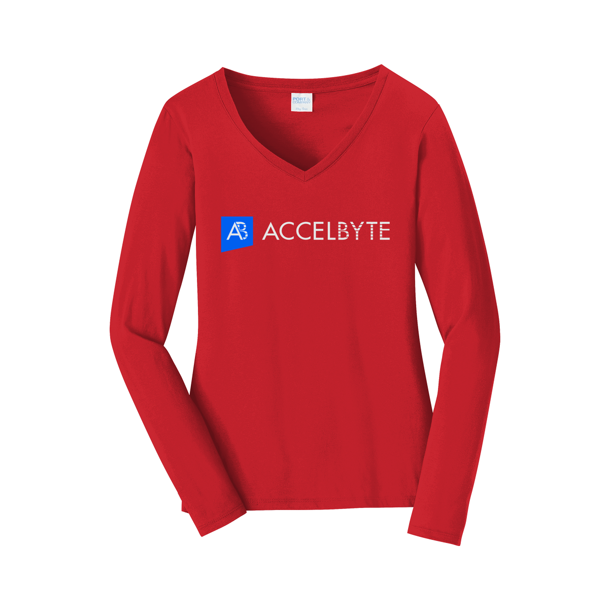 accelbyte-womens-long-sleeve-v-neck-dtf-front-LPC450VLS-brightred-flat-front