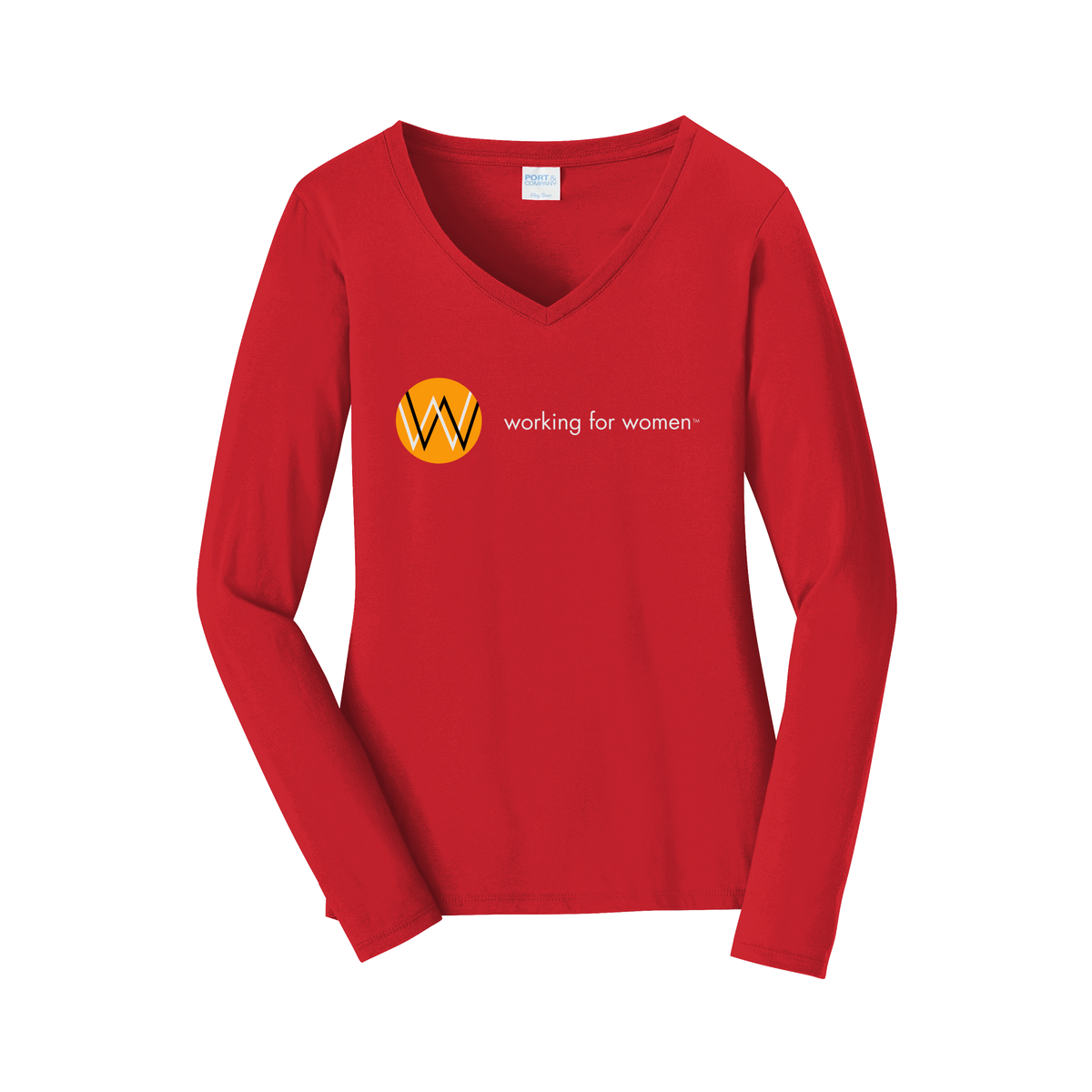 workingforwomen-womens-long-sleeve-v-neck-dtf-front-LPC450VLS-brightred-flat-front