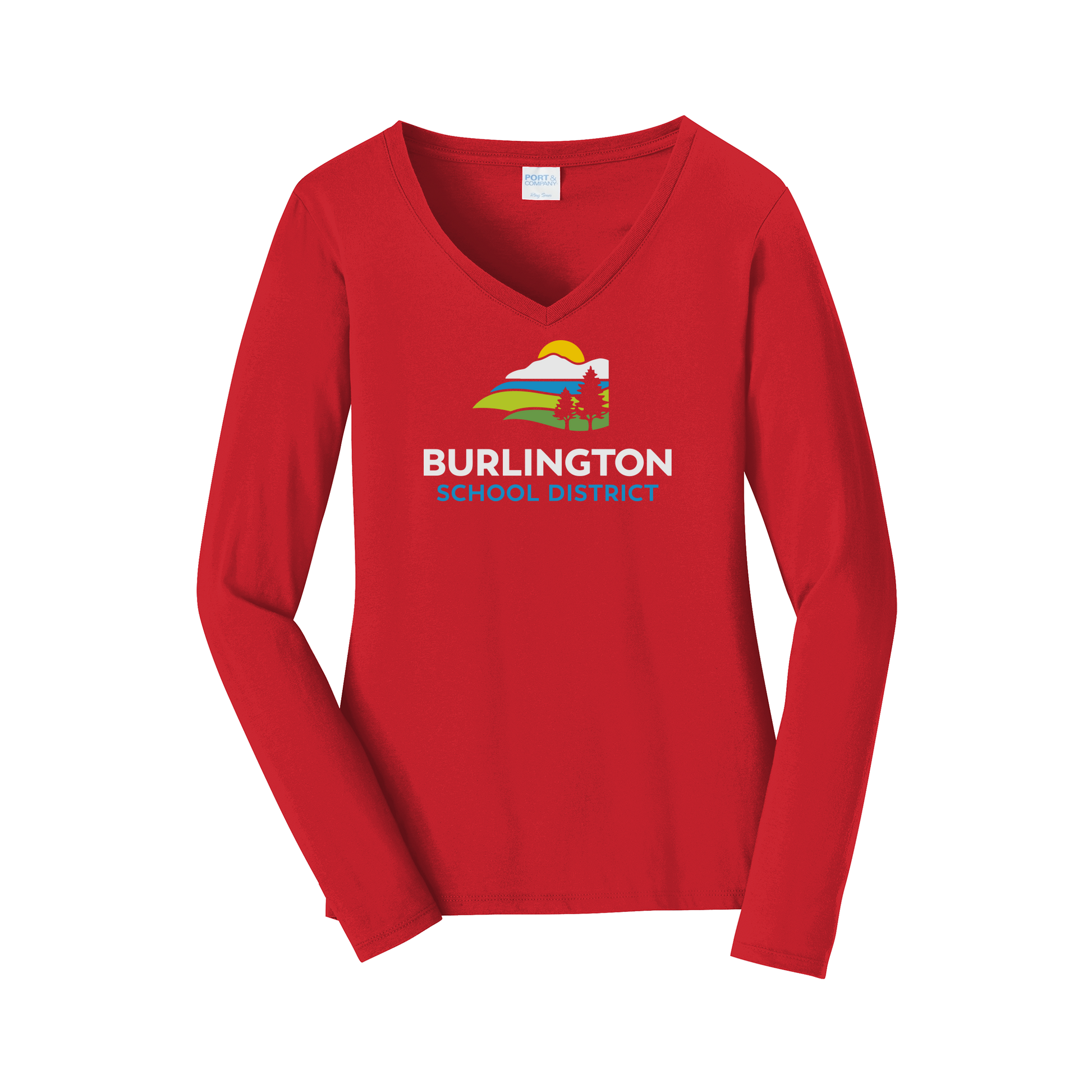 bsdvt-womens-long-sleeve-v-neck-dtf-front-LPC450VLS-brightred-flat-front