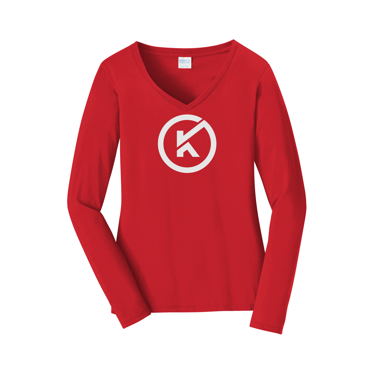 kitmanlabs-womens-long-sleeve-v-neck-dtf-front-LPC450VLS-brightred-flat-front