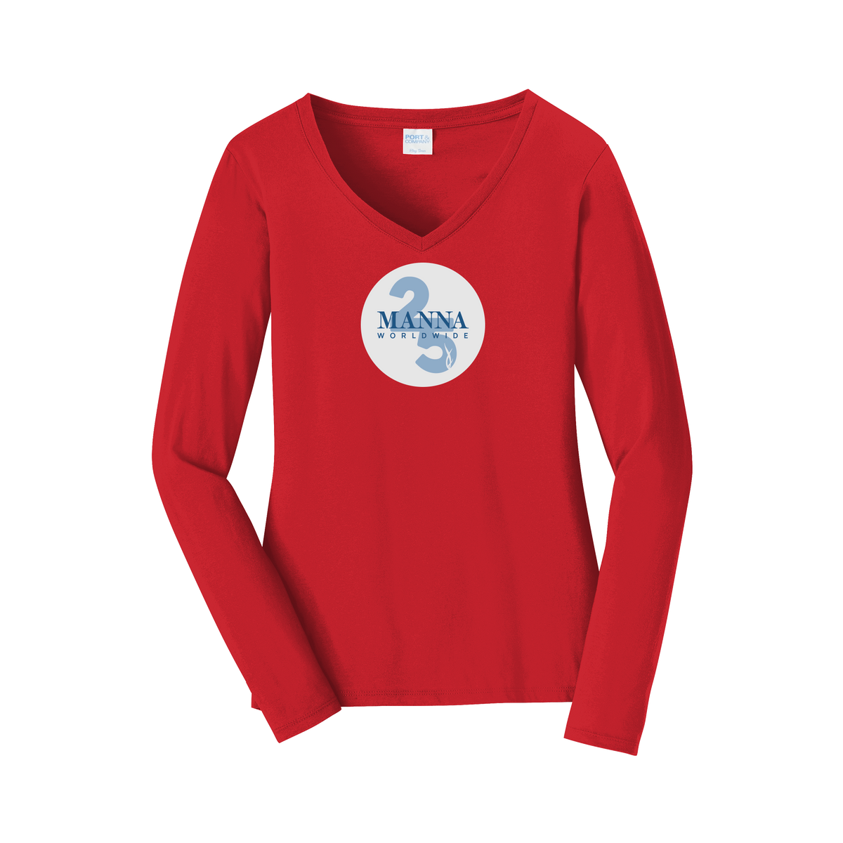 mannaworldwide-womens-long-sleeve-v-neck-dtf-front-LPC450VLS-brightred-flat-front