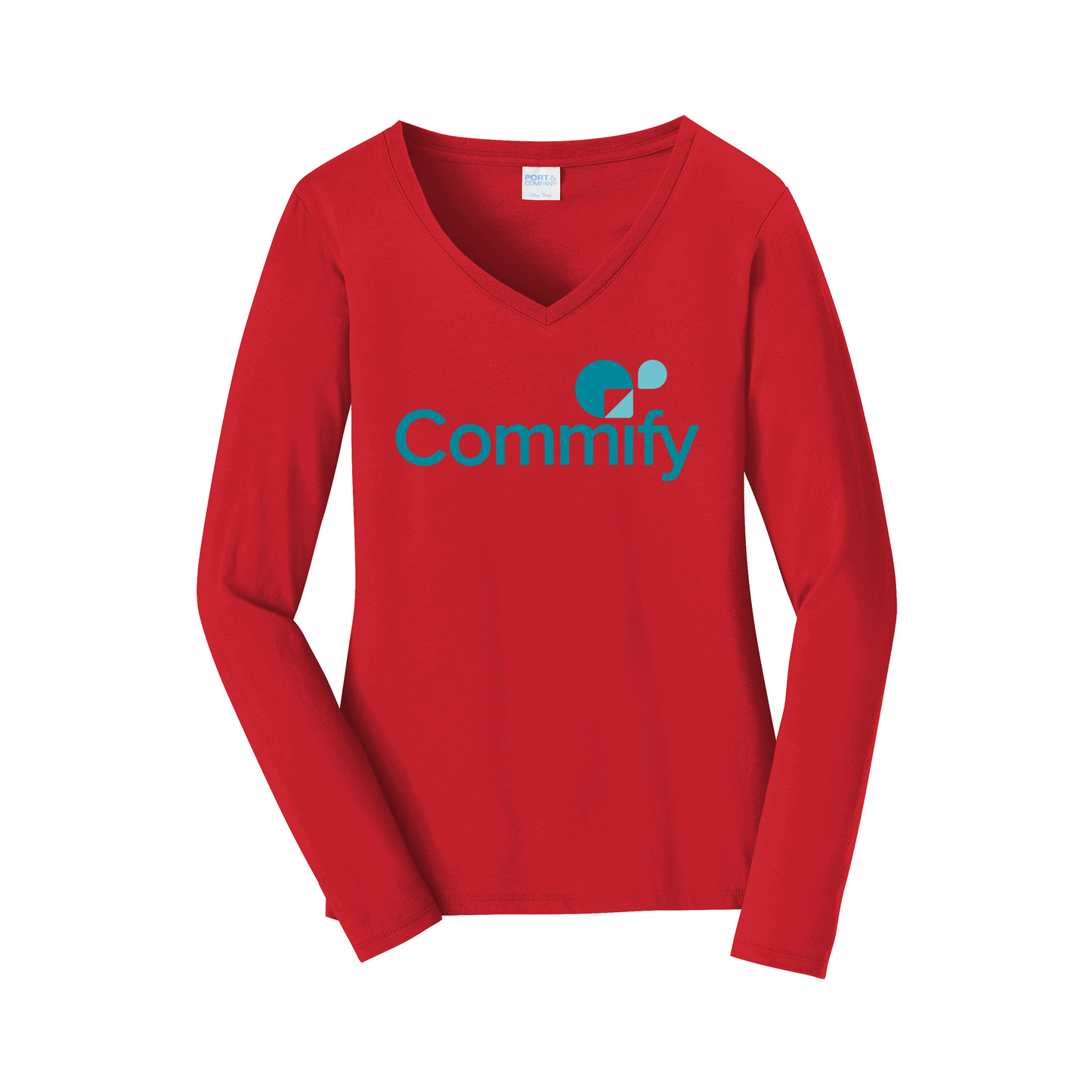 commify-womens-long-sleeve-v-neck-dtf-front-LPC450VLS-brightred-flat-front
