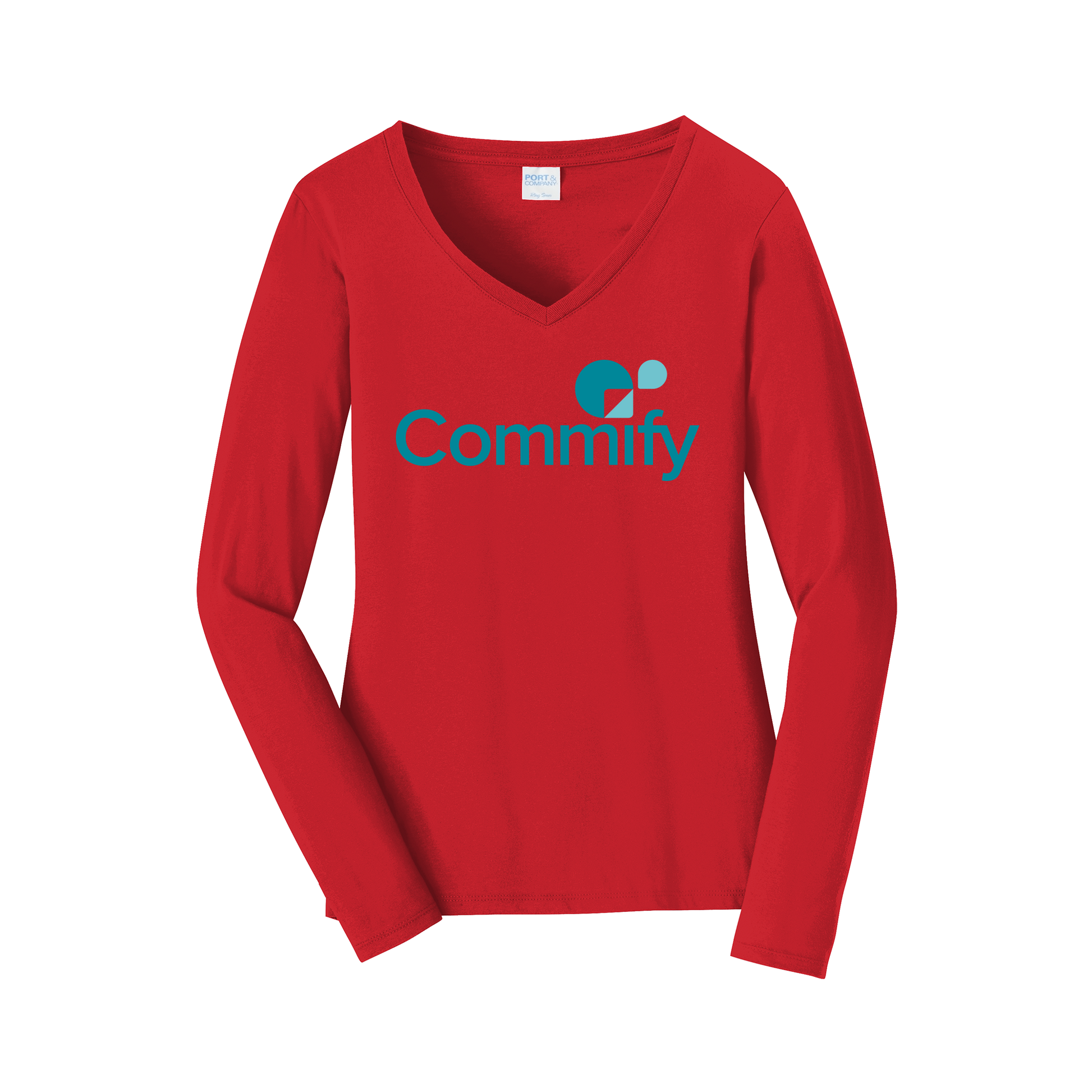 commify-womens-long-sleeve-v-neck-dtf-front-LPC450VLS-brightred-flat-front