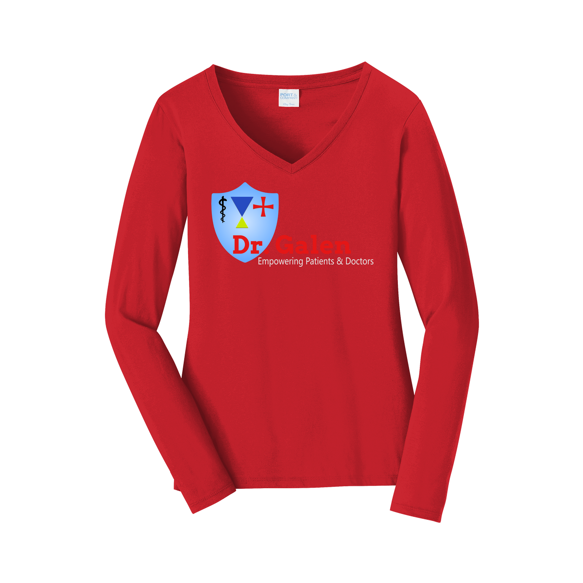 drgalen-womens-long-sleeve-v-neck-dtf-front-LPC450VLS-brightred-flat-front