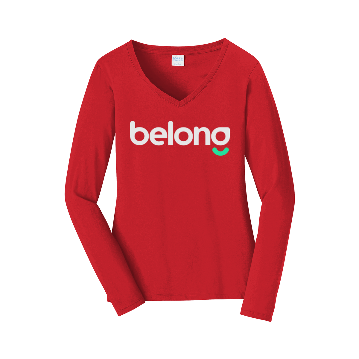 belonghome-womens-long-sleeve-v-neck-dtf-front-LPC450VLS-brightred-flat-front
