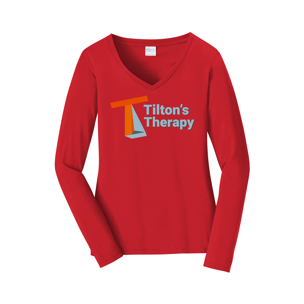 tiltonstherapy-womens-long-sleeve-v-neck-dtf-front-LPC450VLS-brightred-flat-front