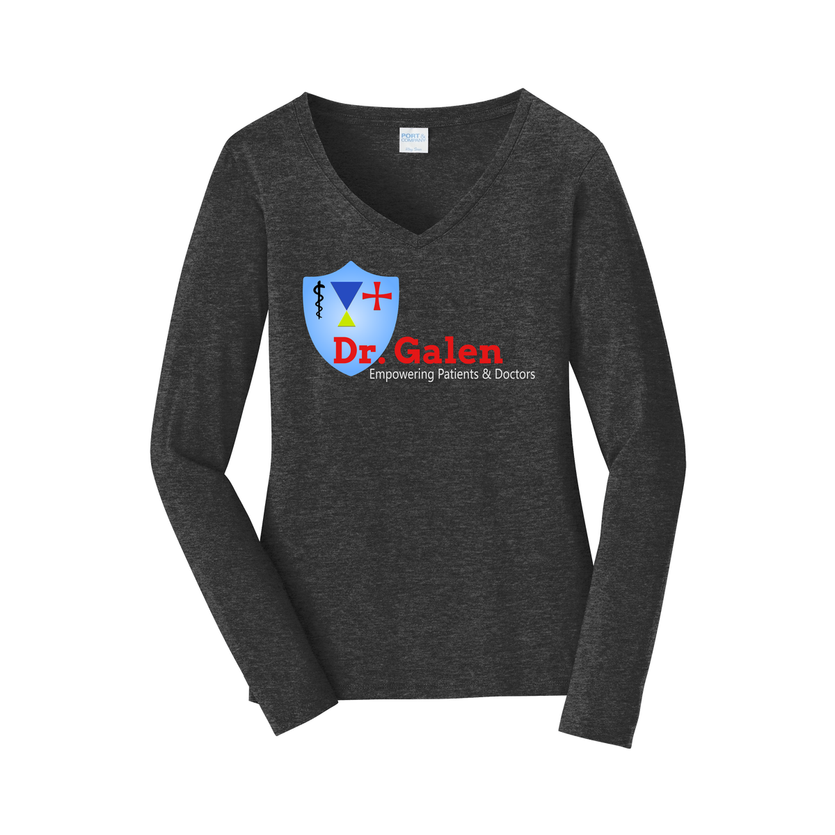 drgalen-womens-long-sleeve-v-neck-dtf-front-LPC450VLS-darkheathergrey-flat-front