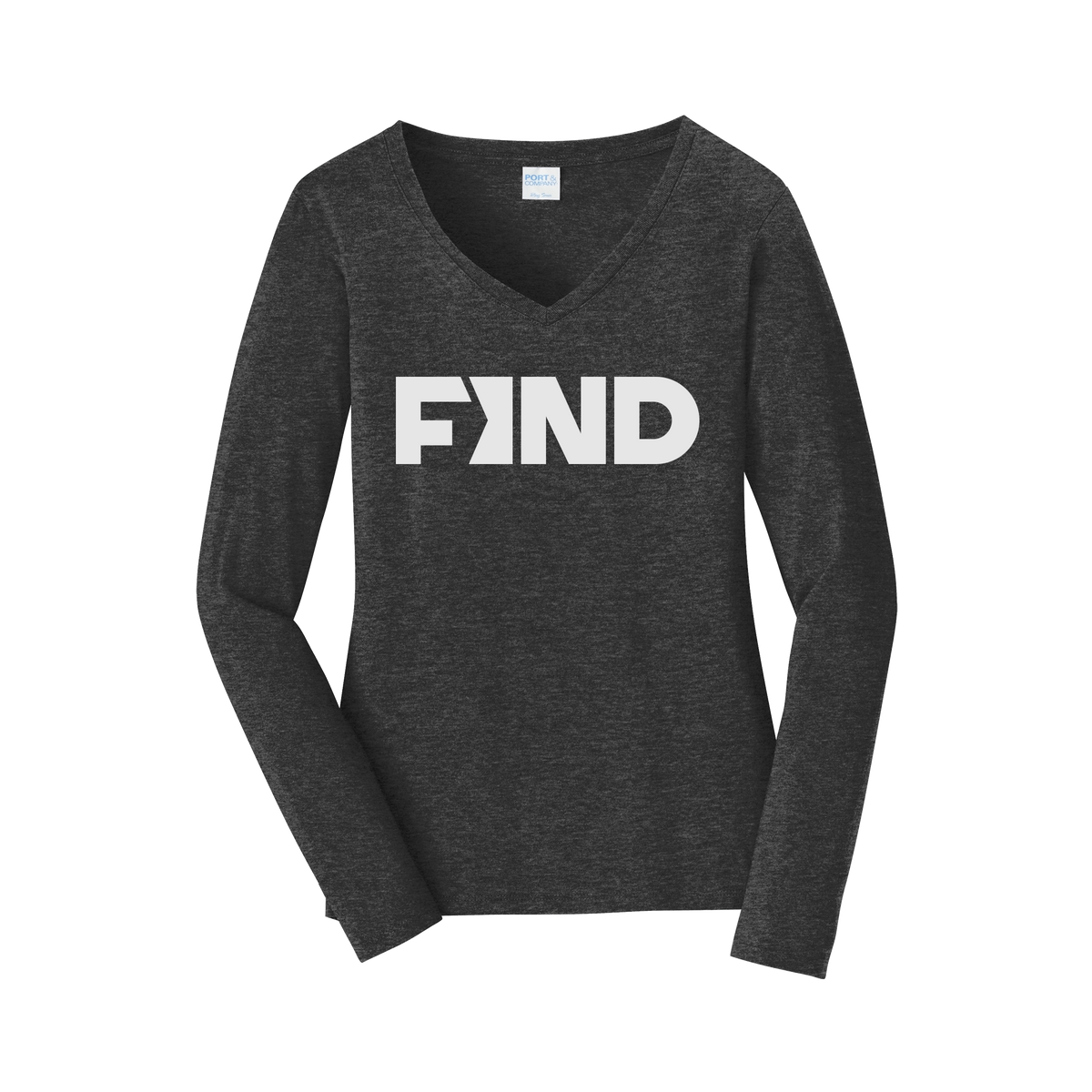 findrealestate-womens-long-sleeve-v-neck-dtf-front-LPC450VLS-darkheathergrey-flat-front