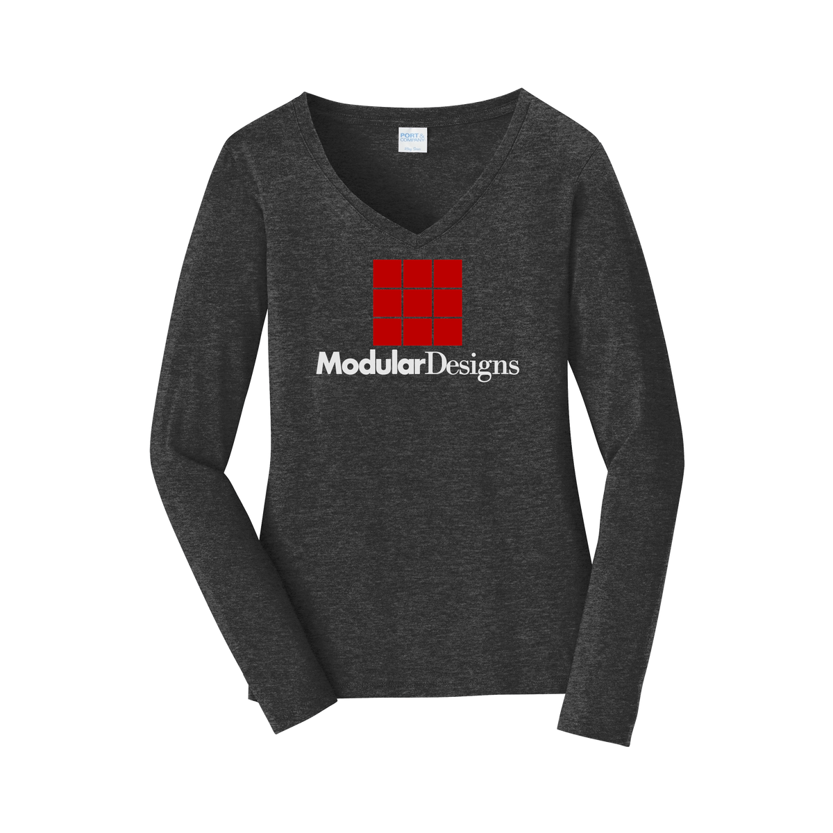 modulardesignsflooring-womens-long-sleeve-v-neck-dtf-front-LPC450VLS-darkheathergrey-flat-front