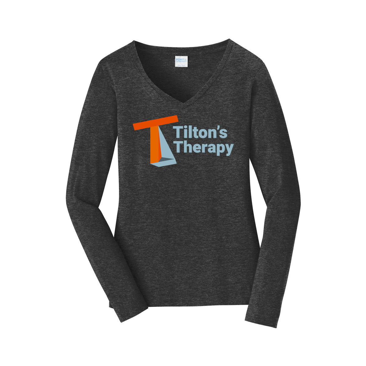 tiltonstherapy-womens-long-sleeve-v-neck-dtf-front-LPC450VLS-darkheathergrey-flat-front