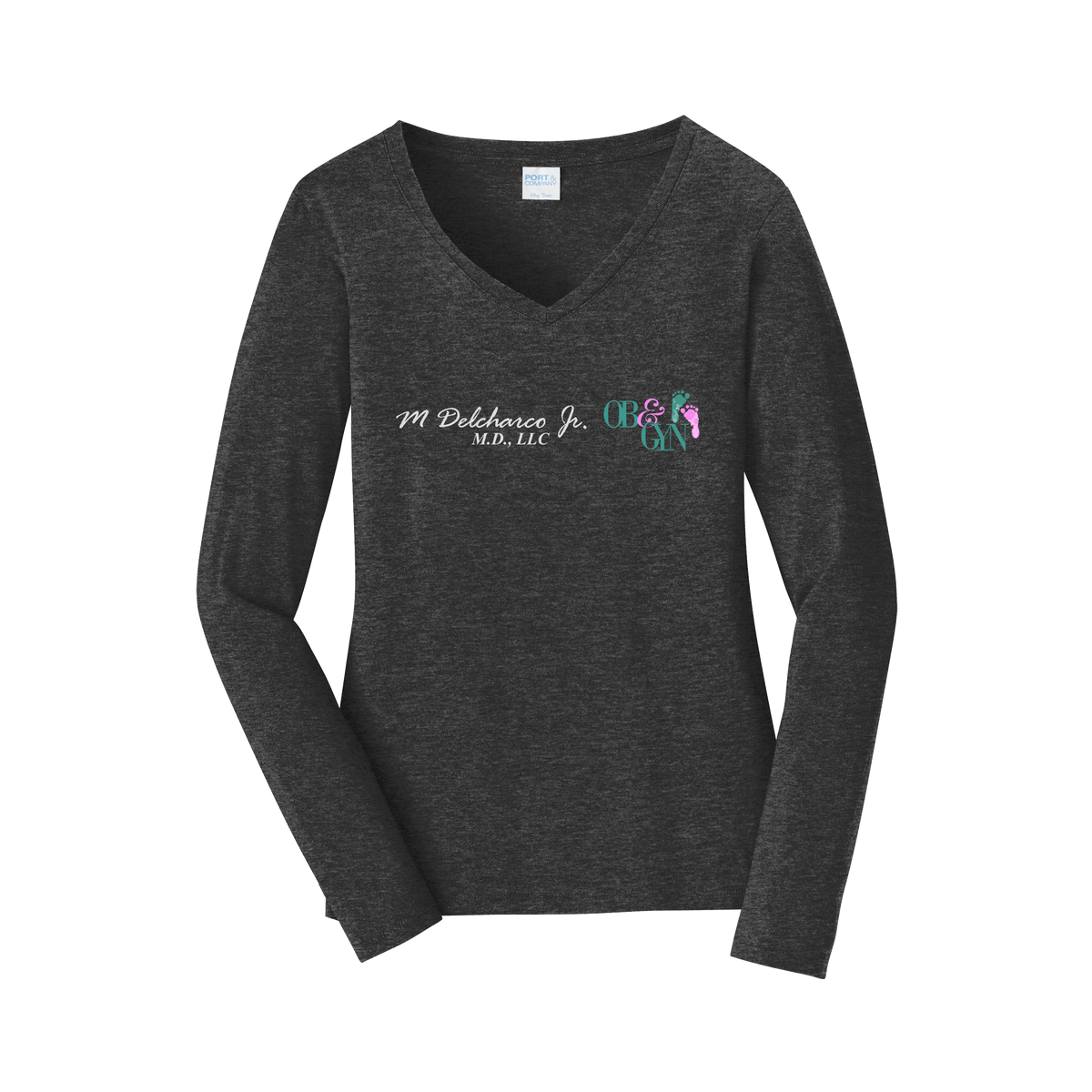 delcharco-womens-long-sleeve-v-neck-dtf-front-LPC450VLS-darkheathergrey-flat-front
