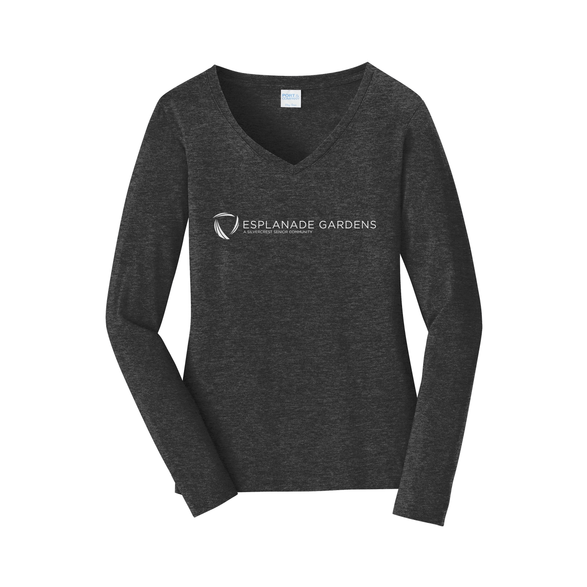 esplanadeseniorcampus-womens-long-sleeve-v-neck-dtf-front-LPC450VLS-darkheathergrey-flat-front