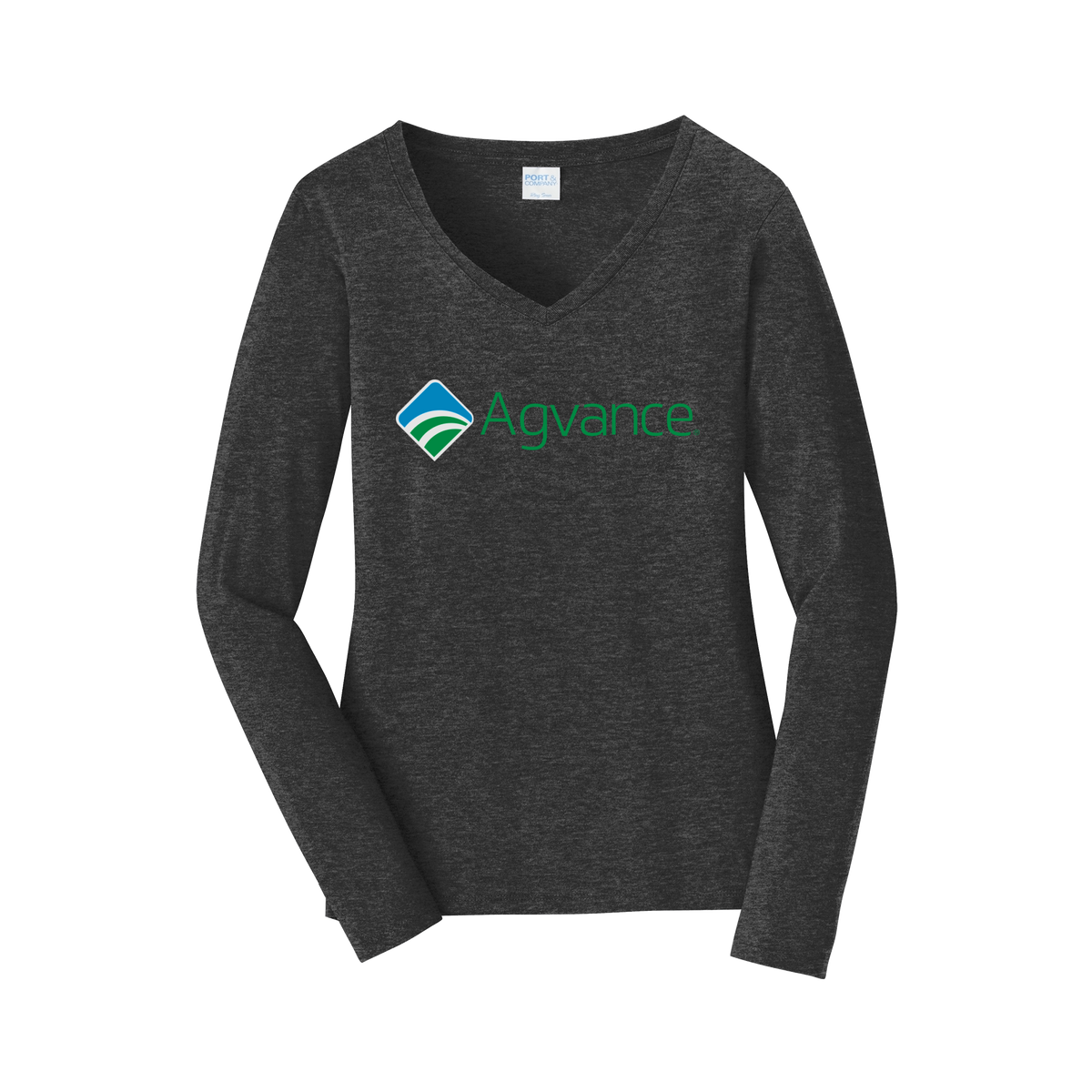agvance-womens-long-sleeve-v-neck-dtf-front-LPC450VLS-darkheathergrey-flat-front