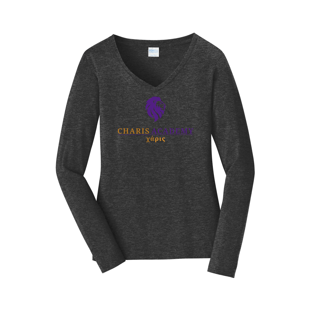 cahazleton-womens-long-sleeve-v-neck-dtf-front-LPC450VLS-darkheathergrey-flat-front