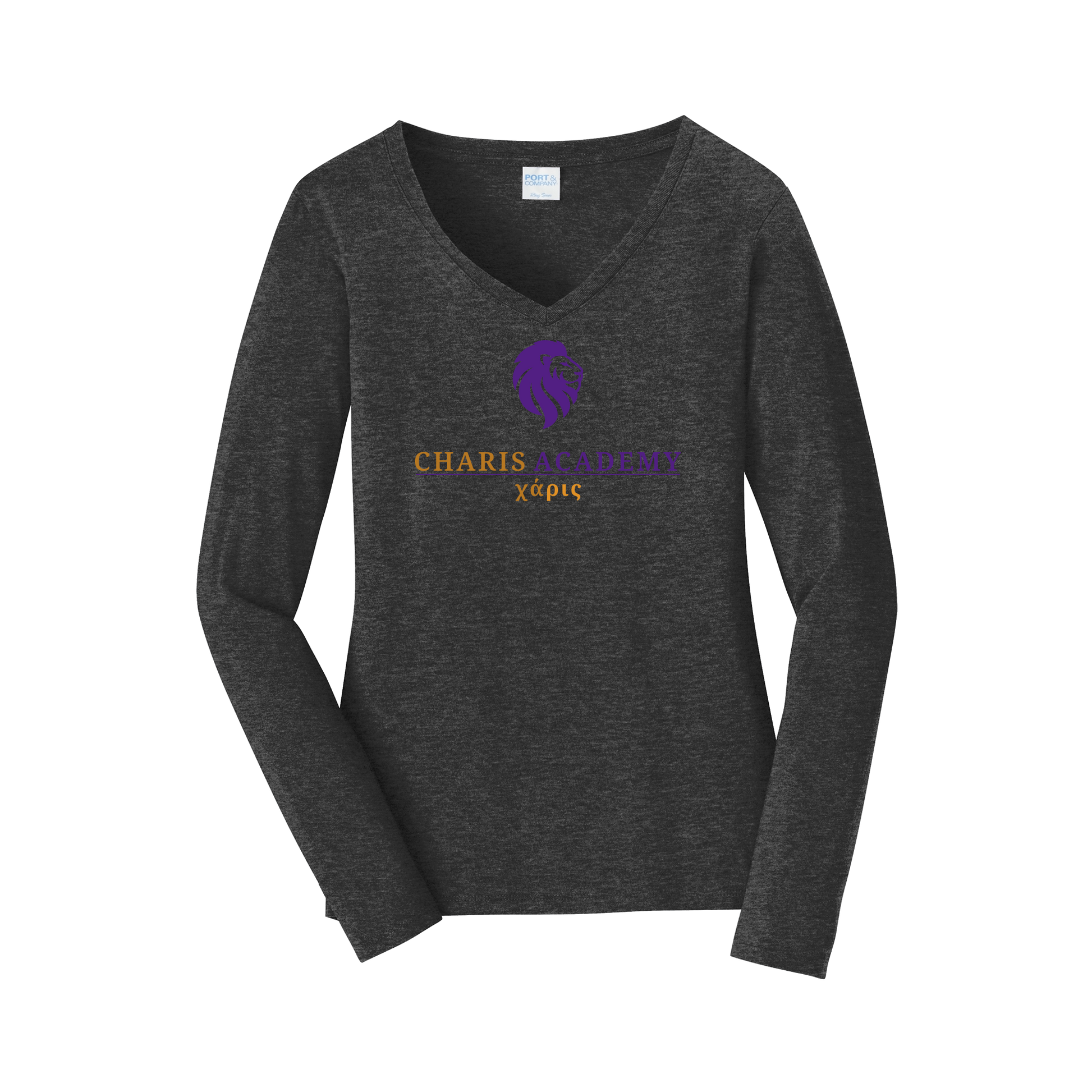 cahazleton-womens-long-sleeve-v-neck-dtf-front-LPC450VLS-darkheathergrey-flat-front