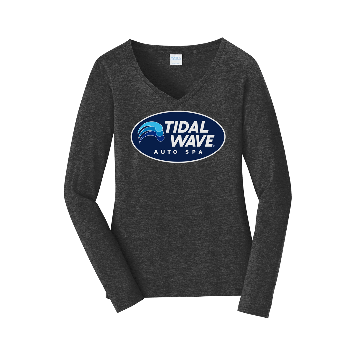 tidalwaveautospa-womens-long-sleeve-v-neck-dtf-front-LPC450VLS-darkheathergrey-flat-front