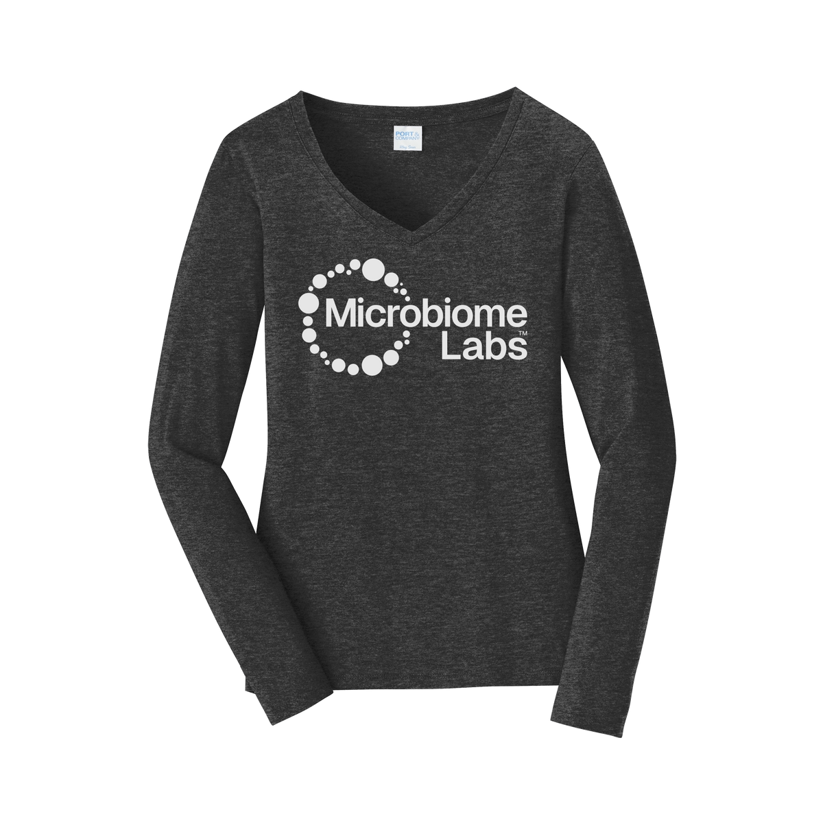 microbiomelabs-womens-long-sleeve-v-neck-dtf-front-LPC450VLS-darkheathergrey-flat-front
