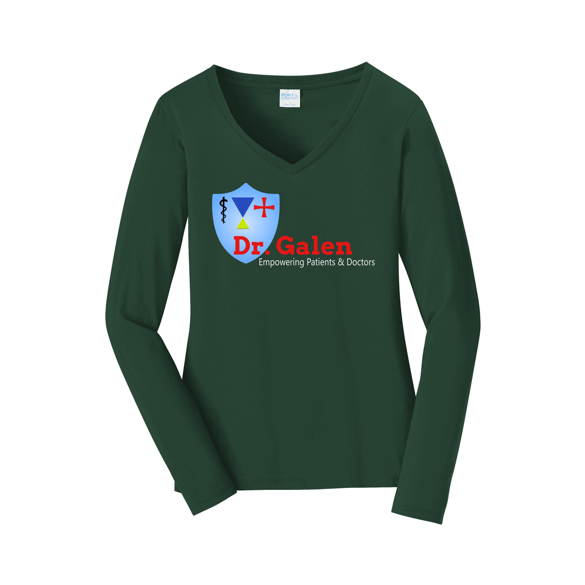 drgalen-womens-long-sleeve-v-neck-dtf-front-LPC450VLS-forestgreen-flat-front