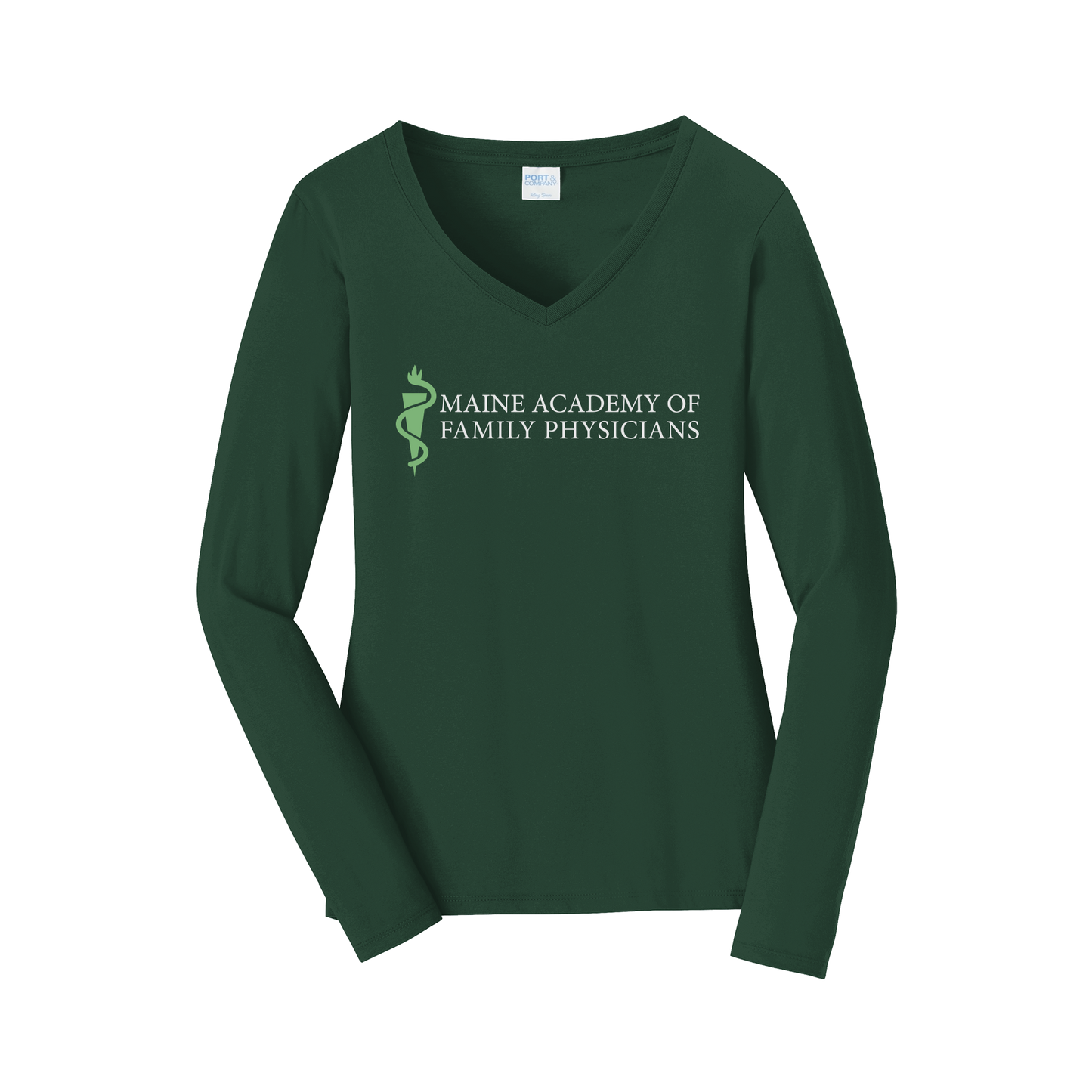 maineafp-womens-long-sleeve-v-neck-dtf-front-LPC450VLS-forestgreen-flat-front