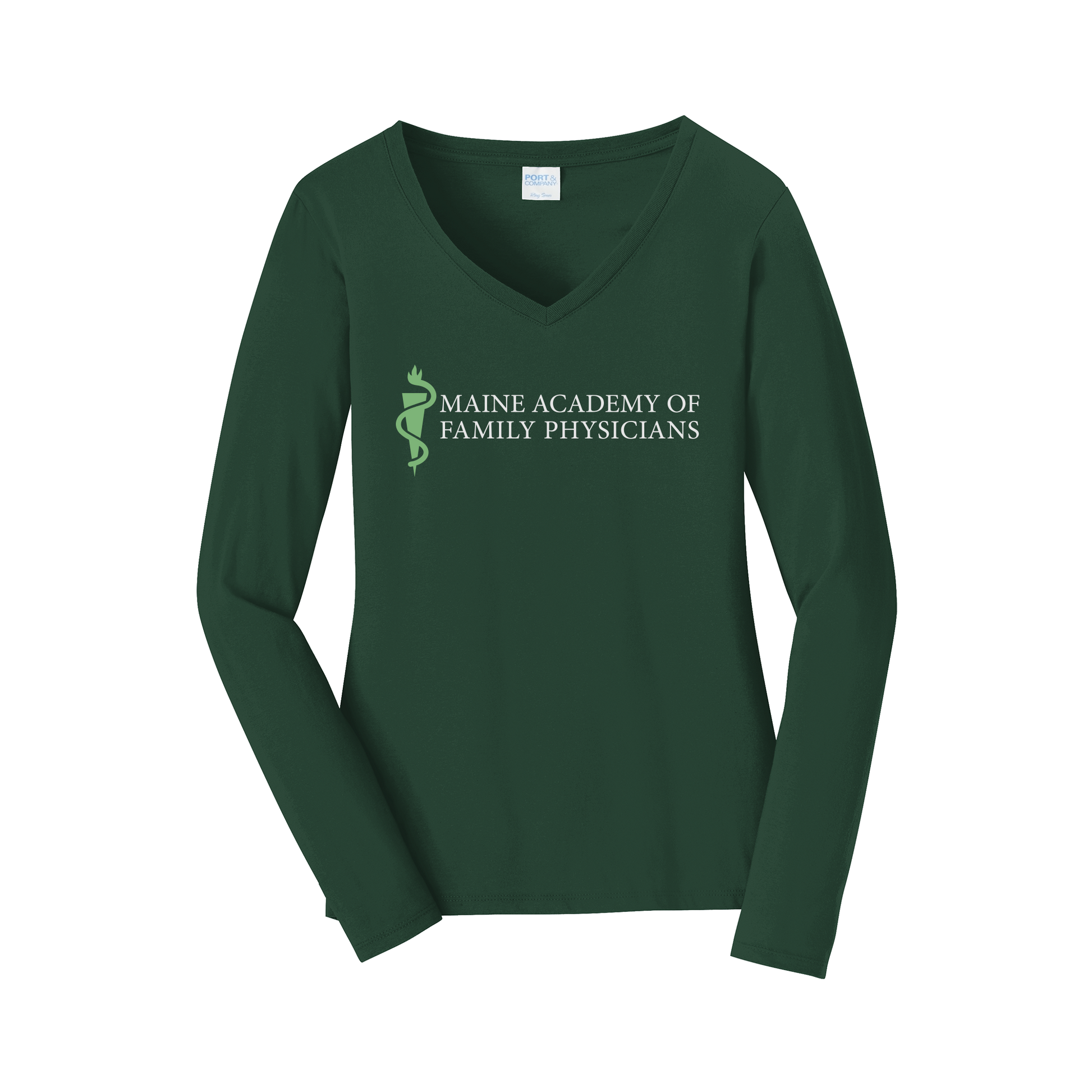 maineafp-womens-long-sleeve-v-neck-dtf-front-LPC450VLS-forestgreen-flat-front
