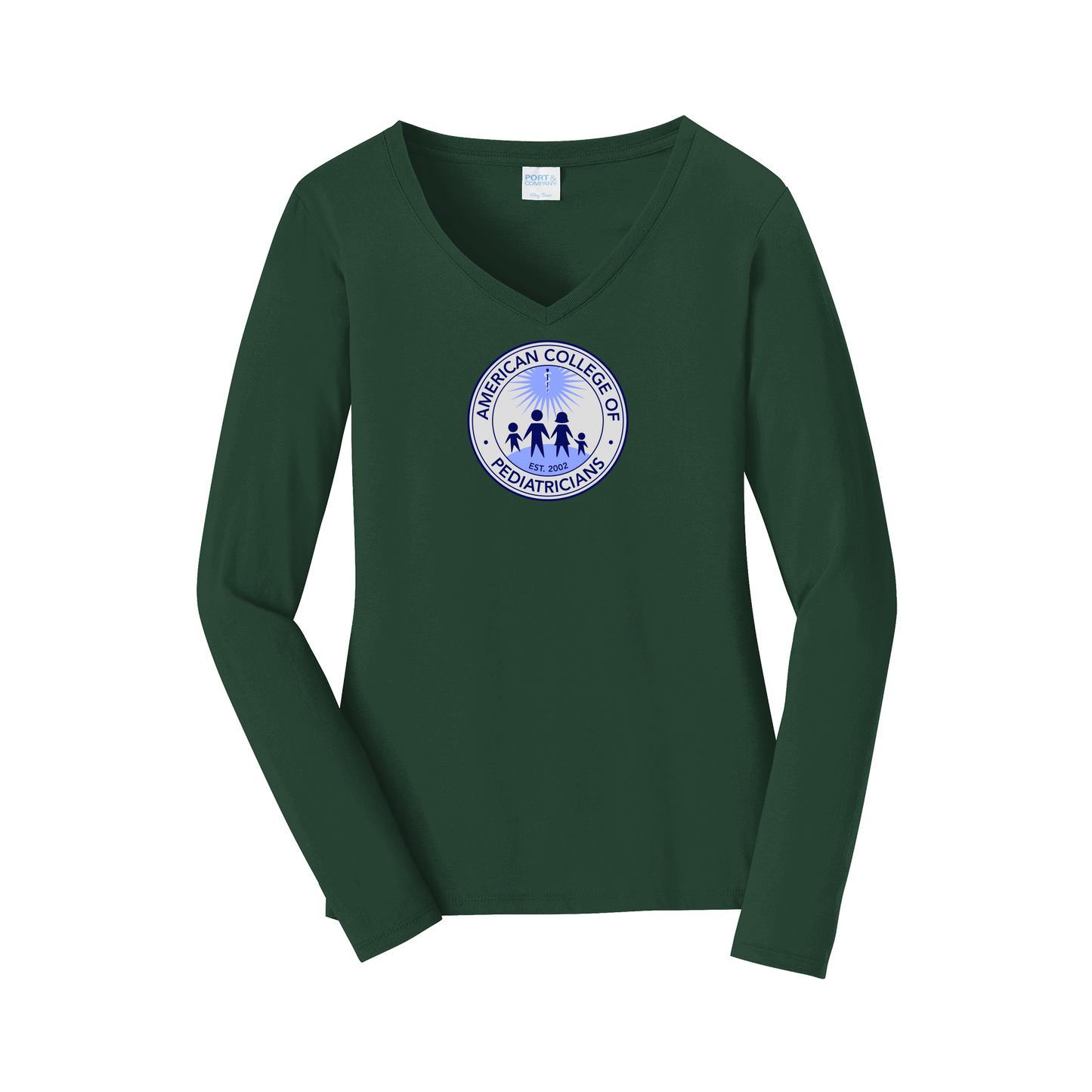 acpeds-womens-long-sleeve-v-neck-dtf-front-LPC450VLS-forestgreen-flat-front