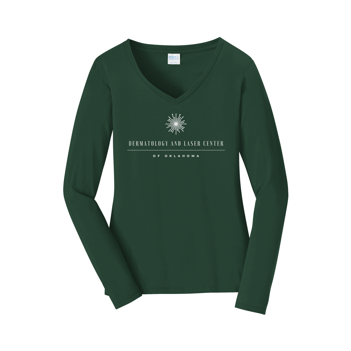 dermatologylaserok-womens-long-sleeve-v-neck-dtf-front-LPC450VLS-forestgreen-flat-front
