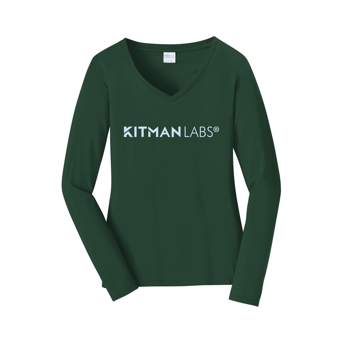 kitmanlabs-womens-long-sleeve-v-neck-dtf-front-LPC450VLS-forestgreen-flat-front
