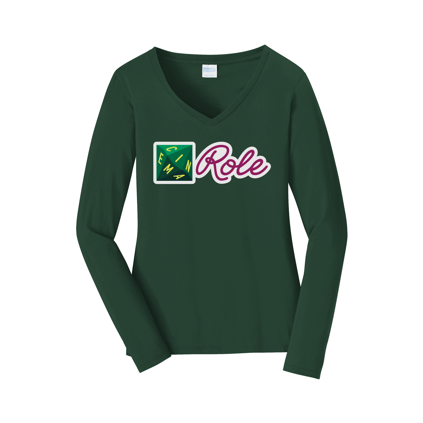 cinemarole-womens-long-sleeve-v-neck-dtf-front-LPC450VLS-forestgreen-flat-front