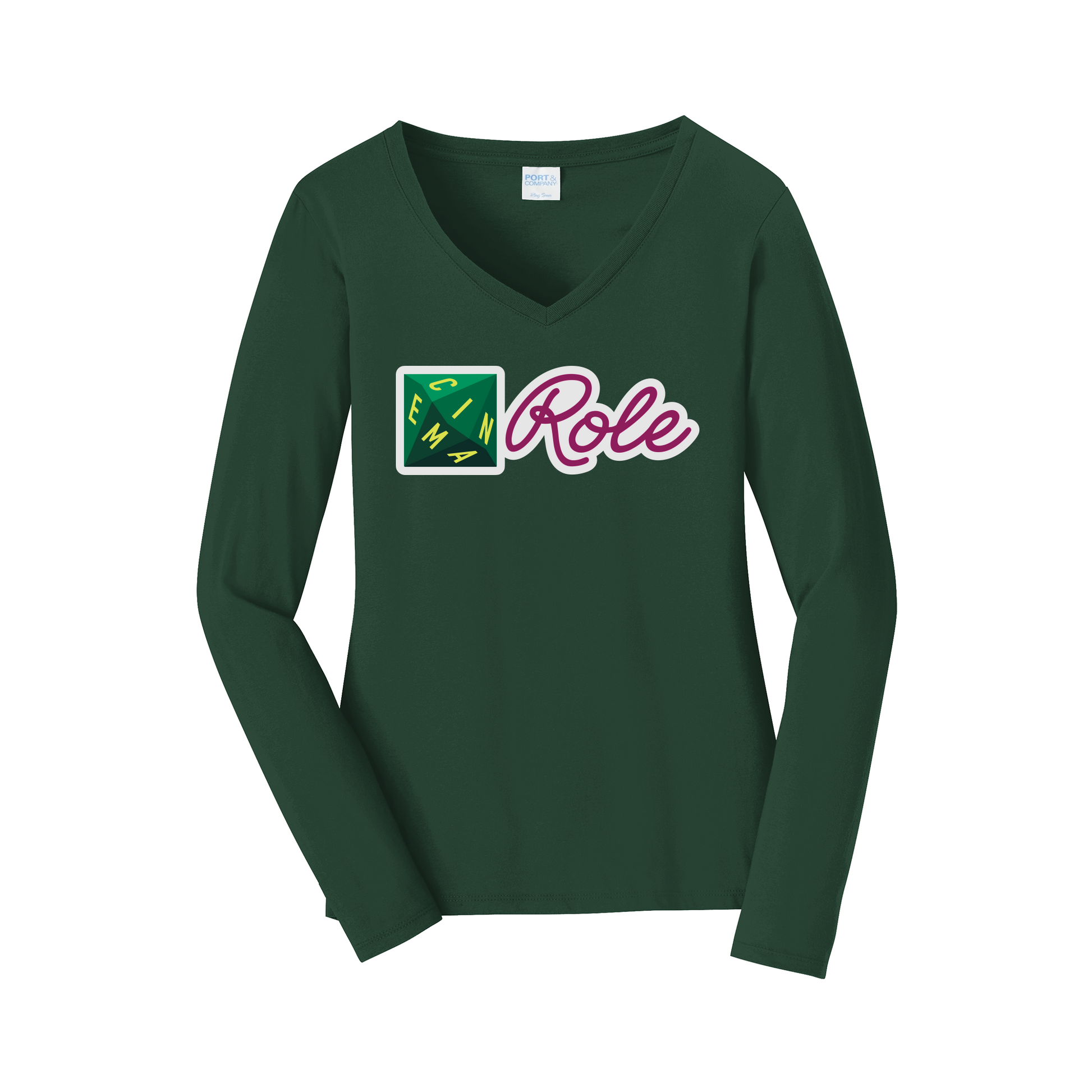 cinemarole-womens-long-sleeve-v-neck-dtf-front-LPC450VLS-forestgreen-flat-front