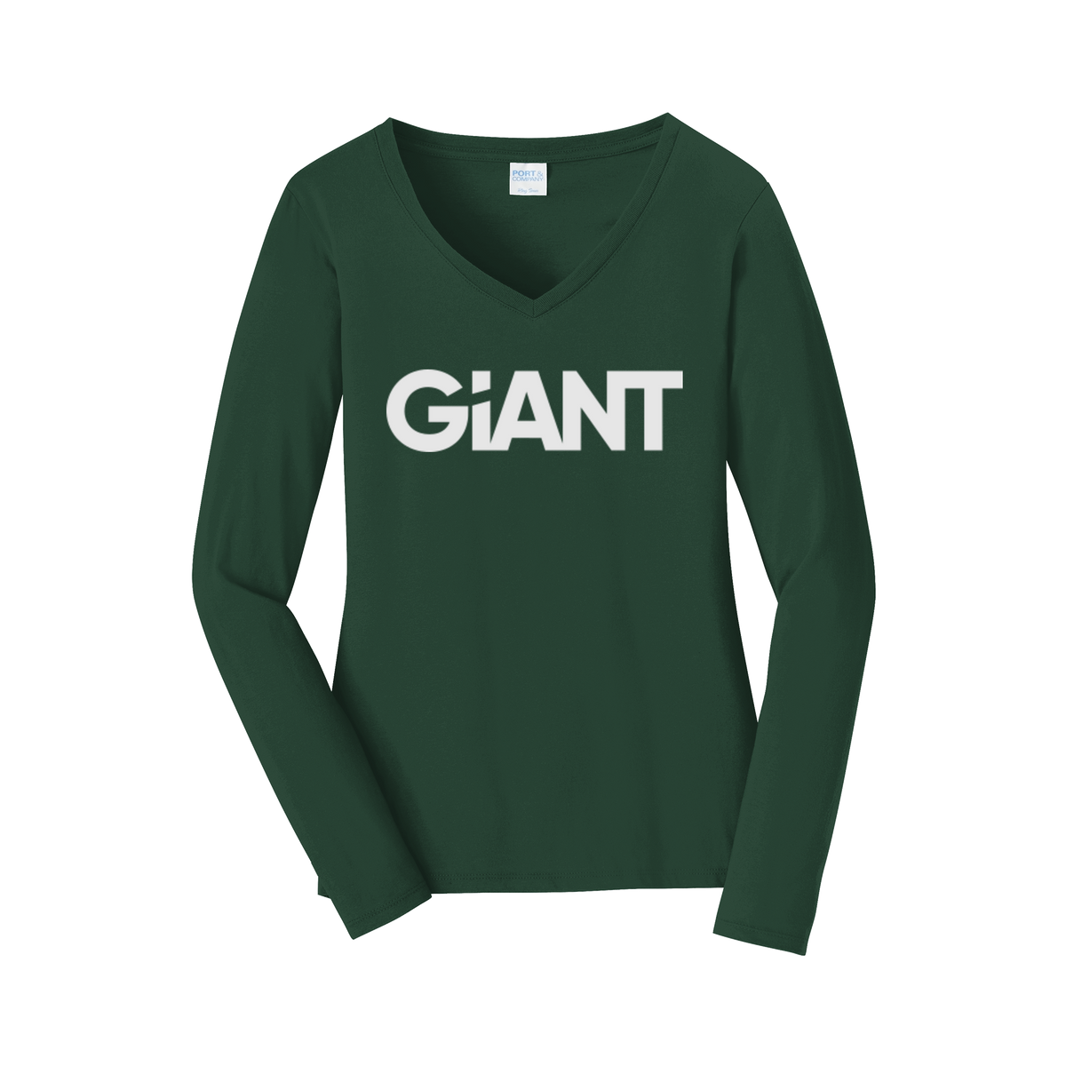 giantworldwide-womens-long-sleeve-v-neck-dtf-front-LPC450VLS-forestgreen-flat-front