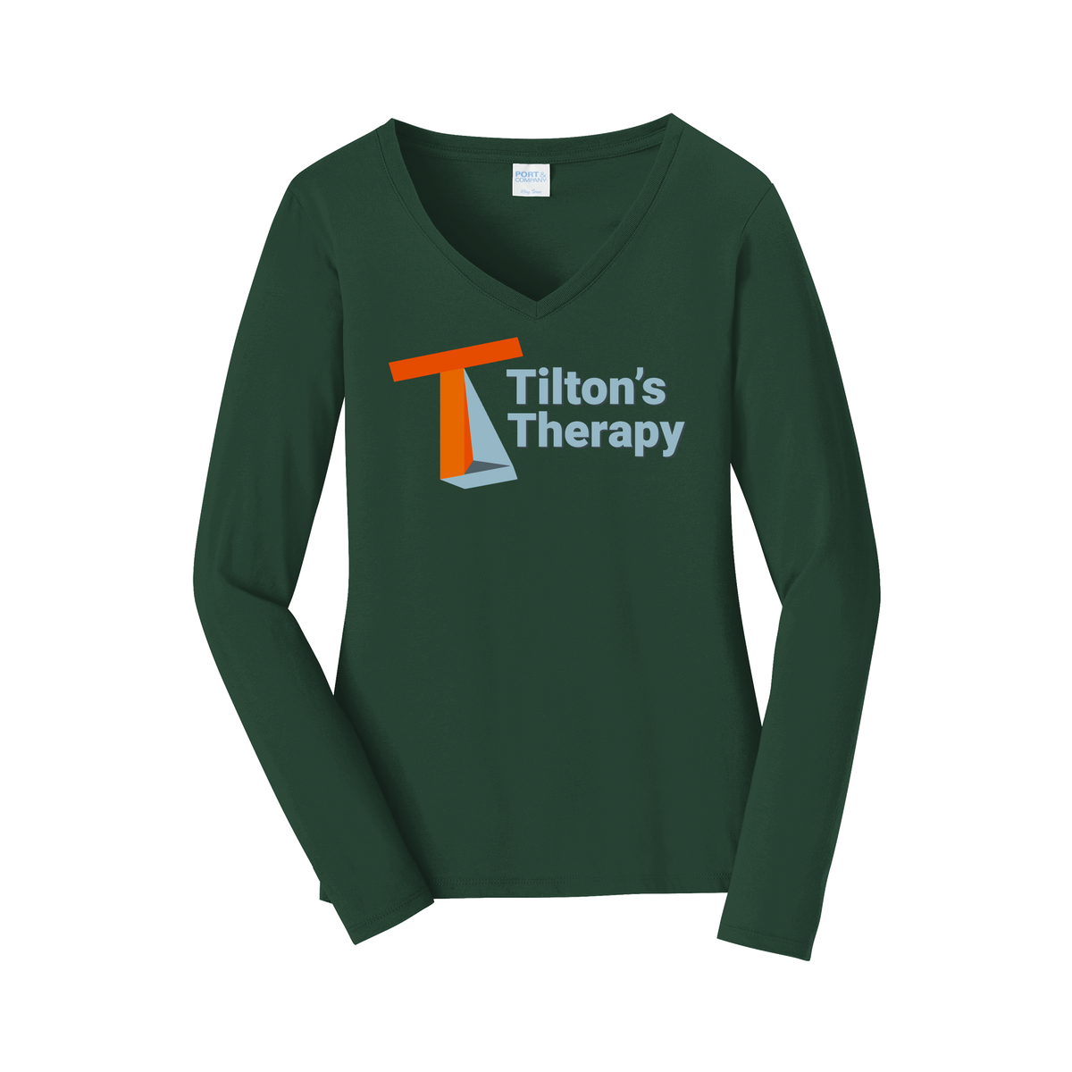 tiltonstherapy-womens-long-sleeve-v-neck-dtf-front-LPC450VLS-forestgreen-flat-front