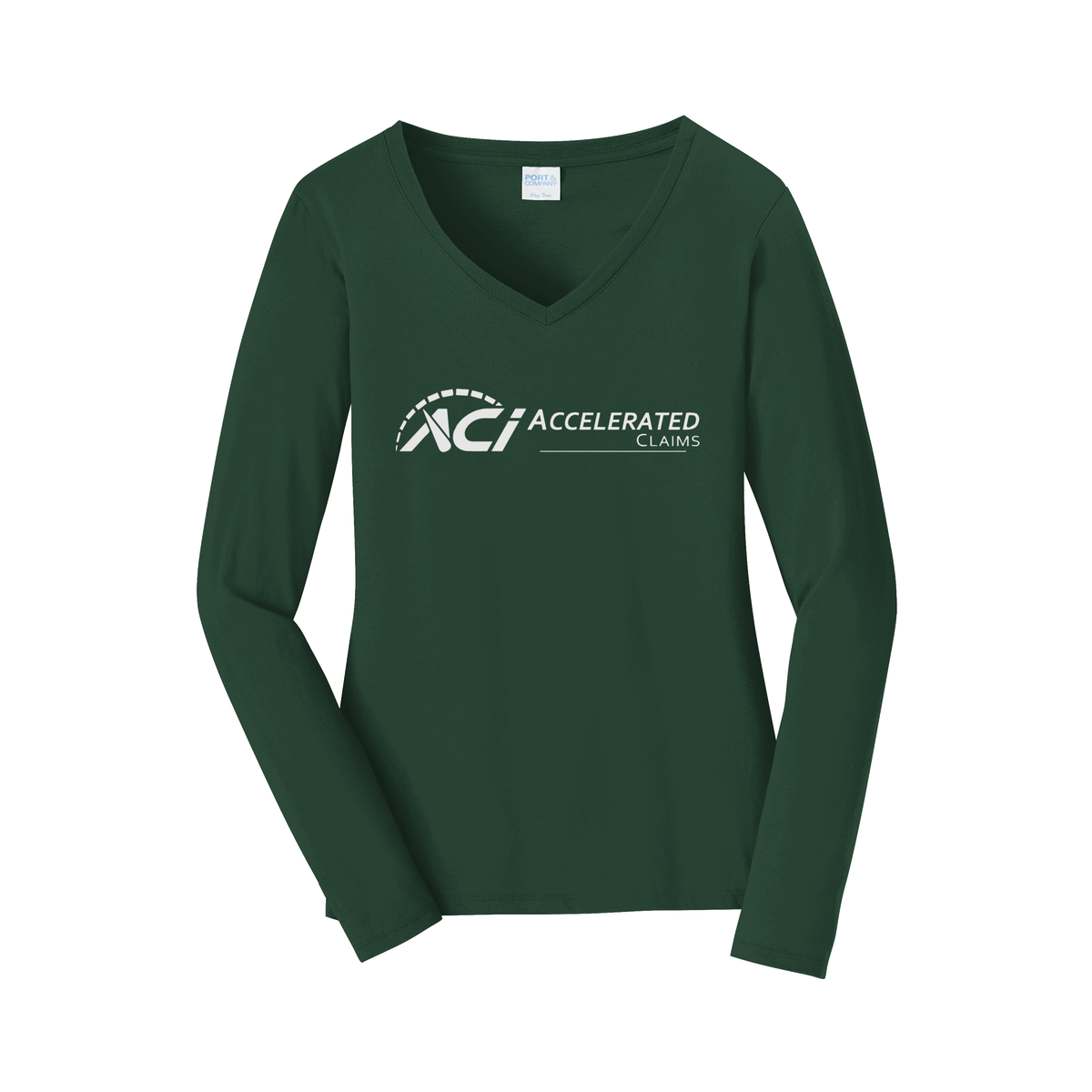 accelclaims-womens-long-sleeve-v-neck-dtf-front-LPC450VLS-forestgreen-flat-front