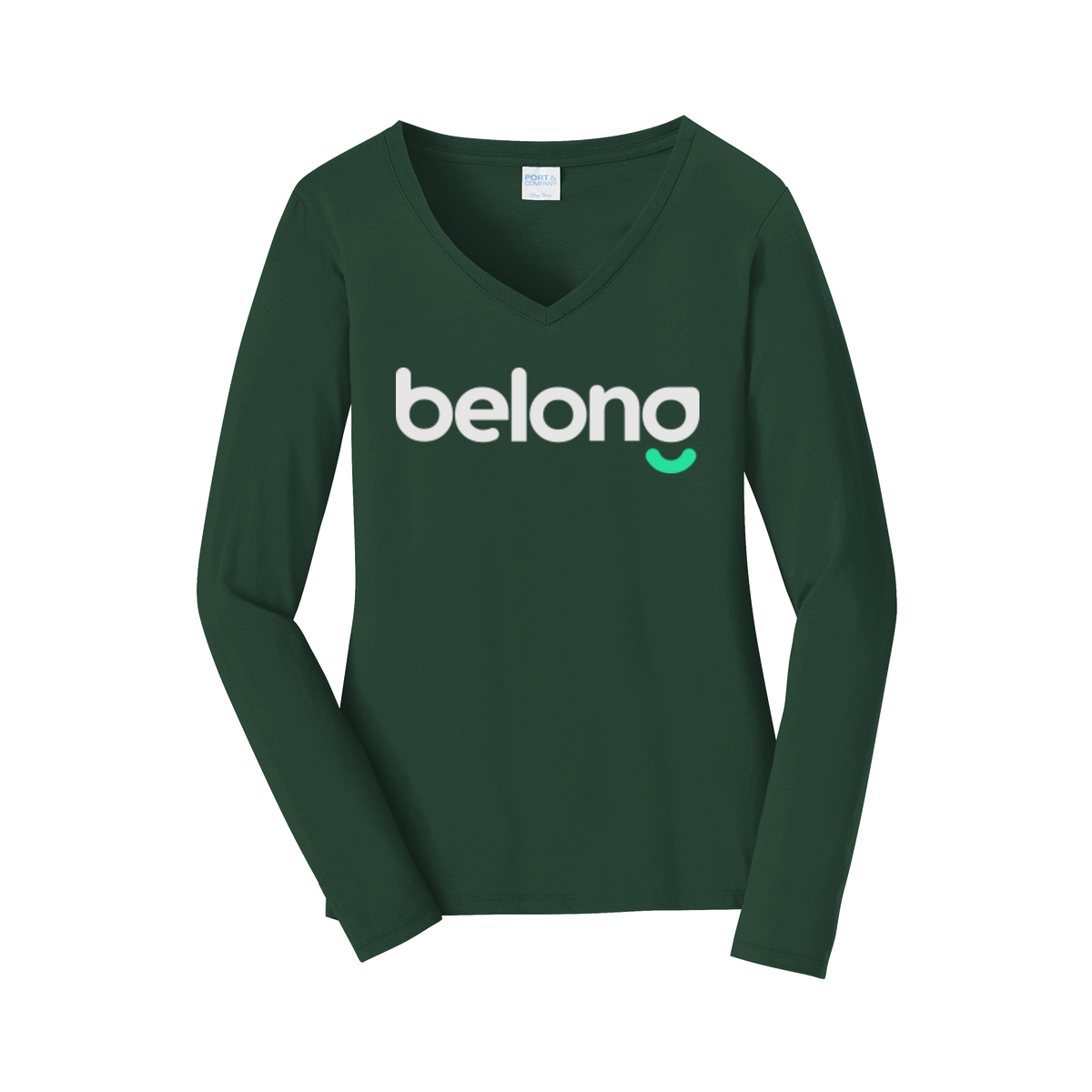 belonghome-womens-long-sleeve-v-neck-dtf-front-LPC450VLS-forestgreen-flat-front