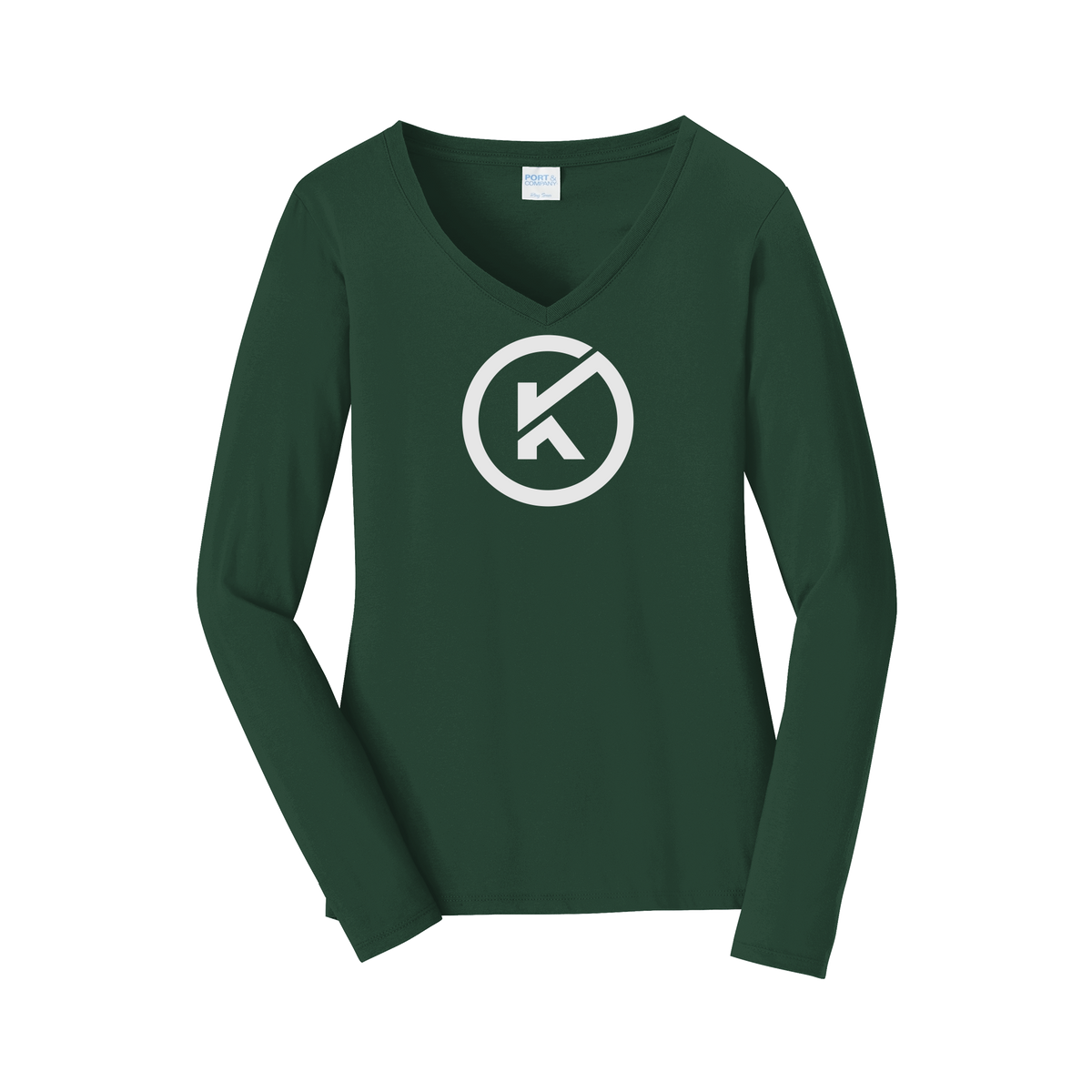 kitmanlabs-womens-long-sleeve-v-neck-dtf-front-LPC450VLS-forestgreen-flat-front