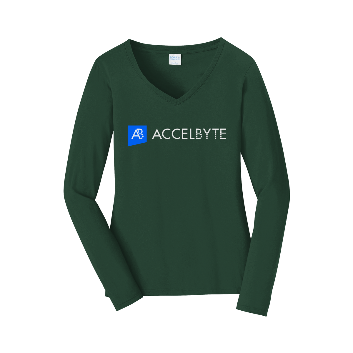 accelbyte-womens-long-sleeve-v-neck-dtf-front-LPC450VLS-forestgreen-flat-front