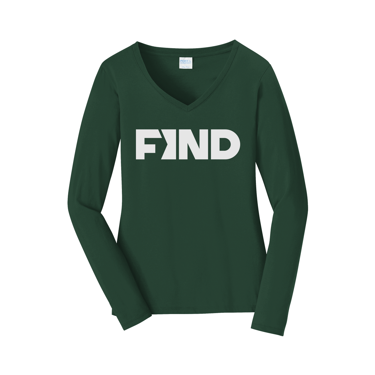 findrealestate-womens-long-sleeve-v-neck-dtf-front-LPC450VLS-forestgreen-flat-front