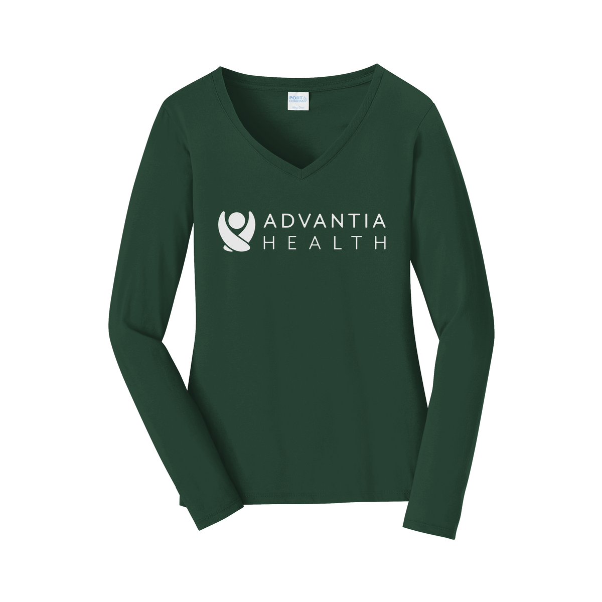 advantiahealth-womens-long-sleeve-v-neck-dtf-front-LPC450VLS-forestgreen-flat-front