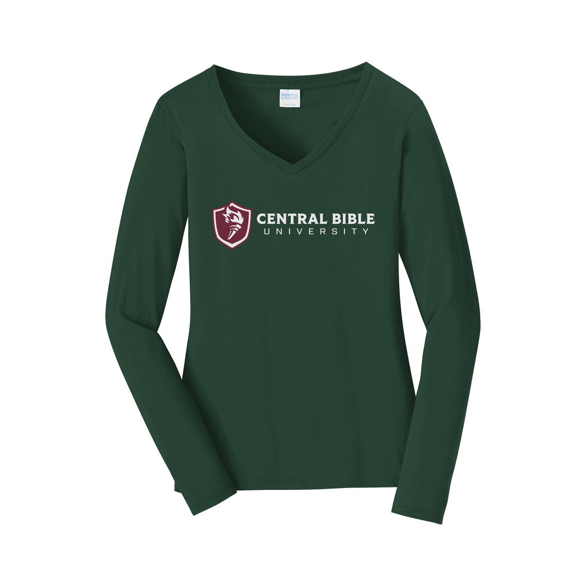 centralbible-womens-long-sleeve-v-neck-dtf-front-LPC450VLS-forestgreen-flat-front