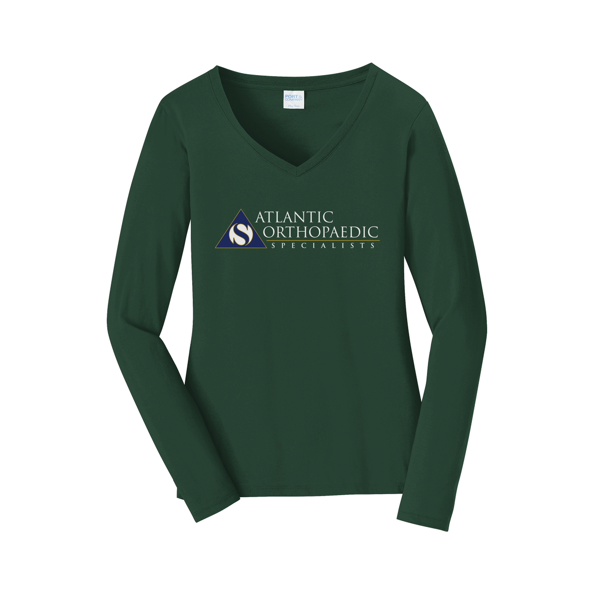 atlanticortho-womens-long-sleeve-v-neck-dtf-front-LPC450VLS-forestgreen-flat-front